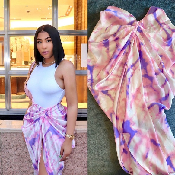 Purple Tie Dye Ruched Side Midi Skirt 